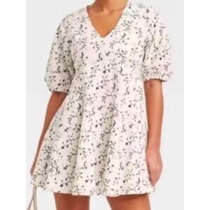 Universal Thread White Floral Puff Sleeve Mini Dress XL